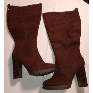Shandee‎ Tall-E Just Fab Brown 4.5" Heel Knee High Boots Size 10 BRAND NEW